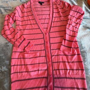 J. Crew Wool Cardigan, Pink Stripe, Size Small